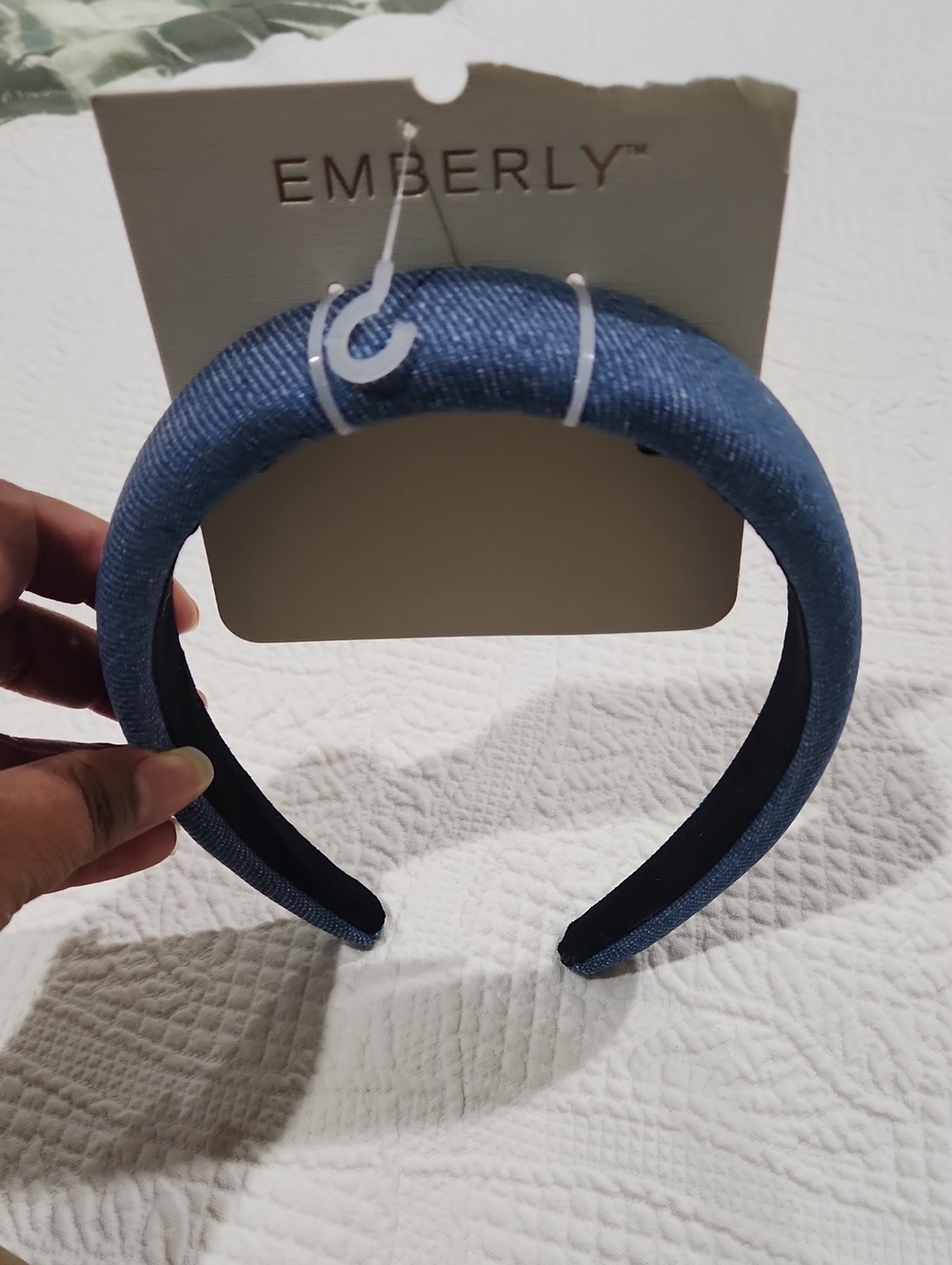 Emberly Padded Denim-Style Headband in Blue